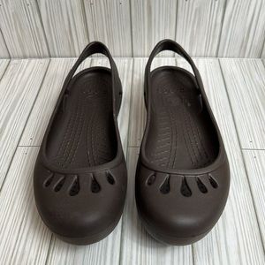 Crocs Women’s Brown Kadee Flats Ballet Sling‎ Back Cut Out Shoes Sandals Size 9